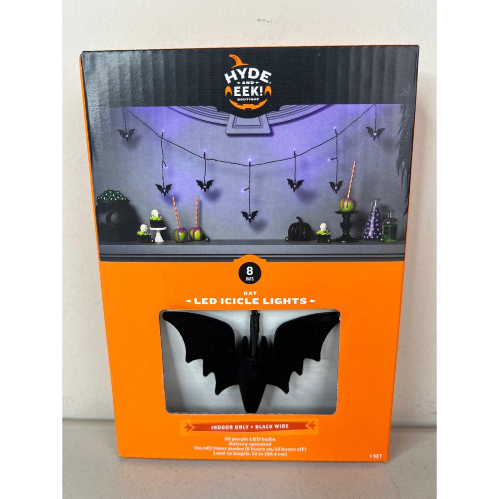 Hyde and Eek Boutique Purple LED Bat Icicle String Lights Black Wire 8 Count